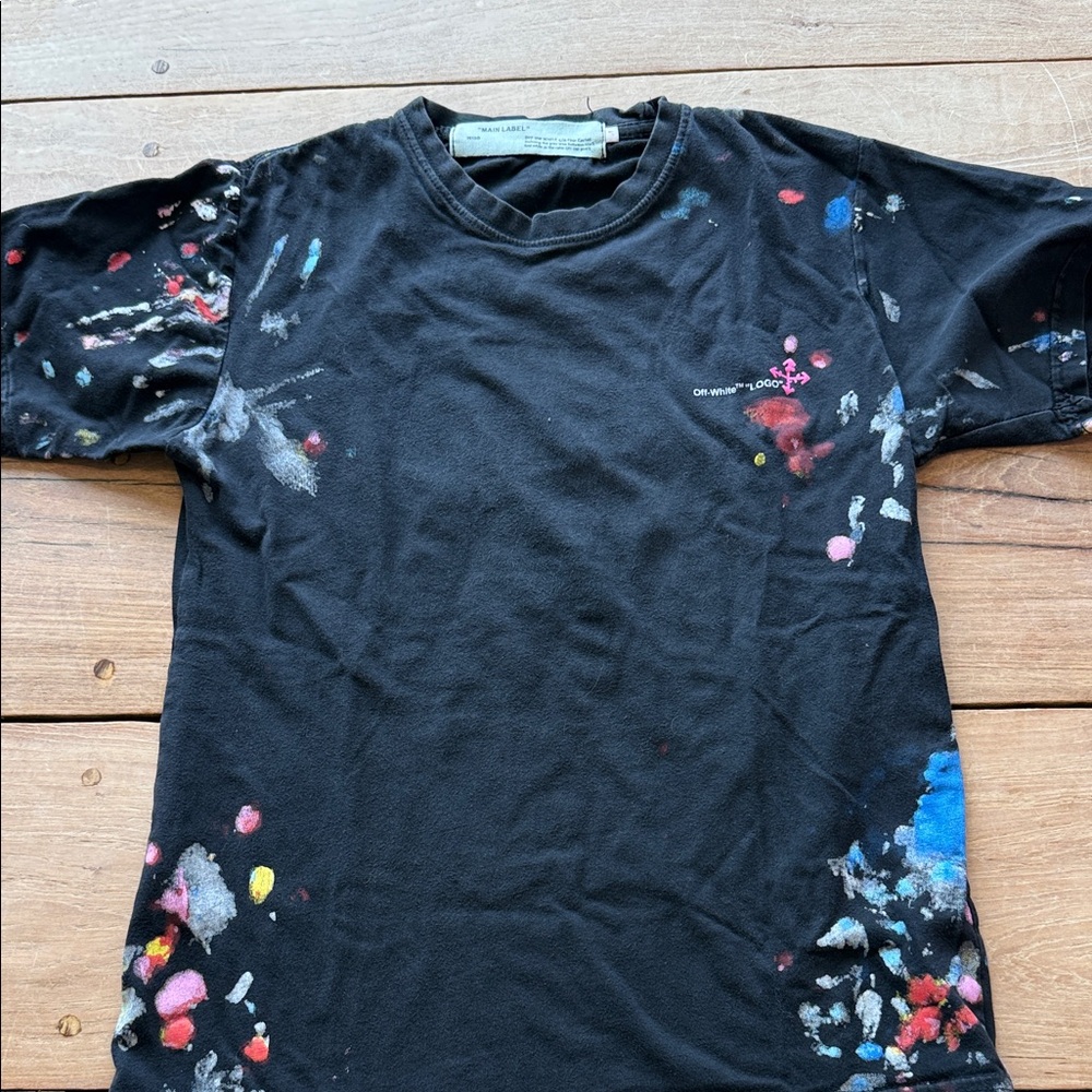 Off-Wh/te Black Paint-Splash Graphic Tee medium
